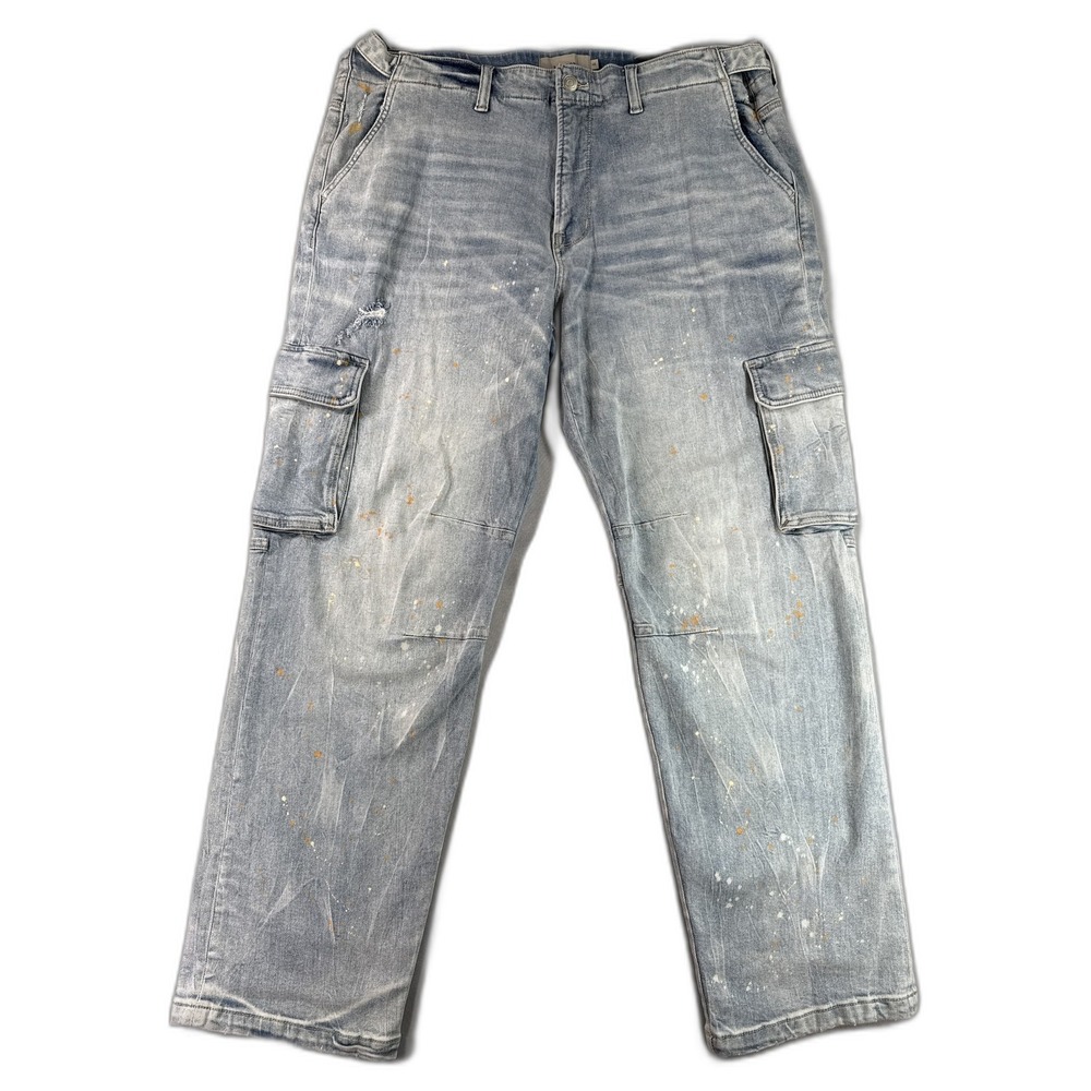 Hudson Cargo Pants Mens 40 Light Wash Denim Vintage Paint Splatter Distressed